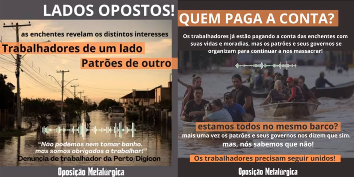 A catástrofe ambiental do capitalismo no Rio Grande do Sul opõe patrões e trabalhadores/as!